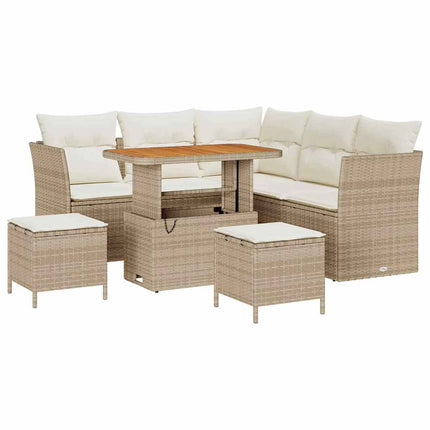 Trädgårdsoffset med kudde med lagring 8 pcs beige och gräddvit