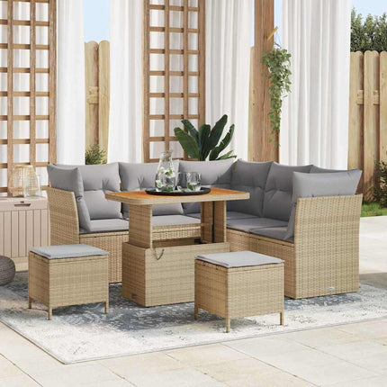 Trädgårdsoffset med kudde med lagring 8 pcs beige och ljusgrå