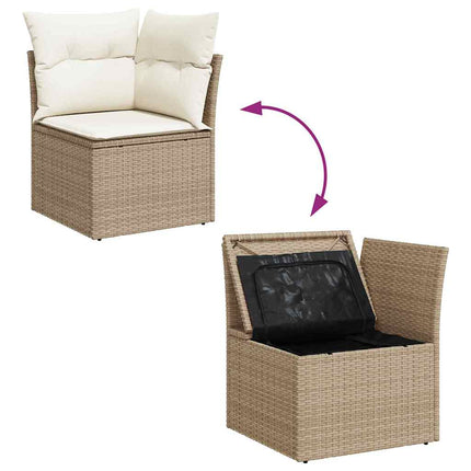 Trädgårdsoffset med kudde med lagring 9 pcs beige och gräddvit