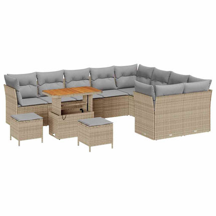 Trädgårdsoffset med kudde med lagring 12 pcs beige och ljusgrå