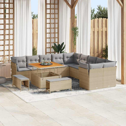 Trädgårdsoffset med kudde 13 pcs Beige och Ljusgrå konstrotting