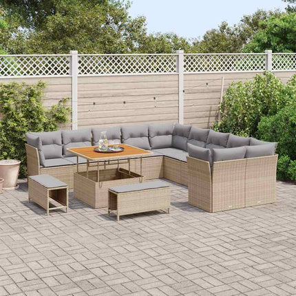 Trädgårdsoffset med kudde 13 pcs Beige och Ljusgrå konstrotting