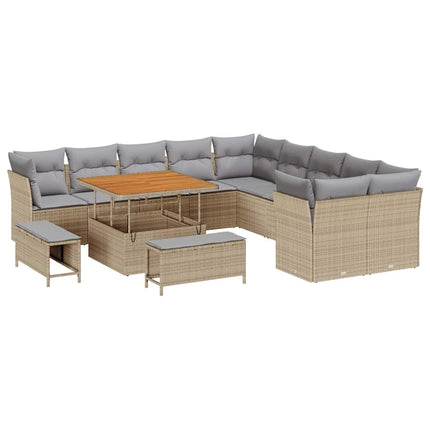 Trädgårdsoffset med kudde 13 pcs Beige och Ljusgrå konstrotting