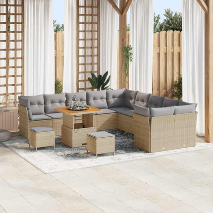 Trädgårdsoffset med kudde 13 pcs Beige och Ljusgrå konstrotting