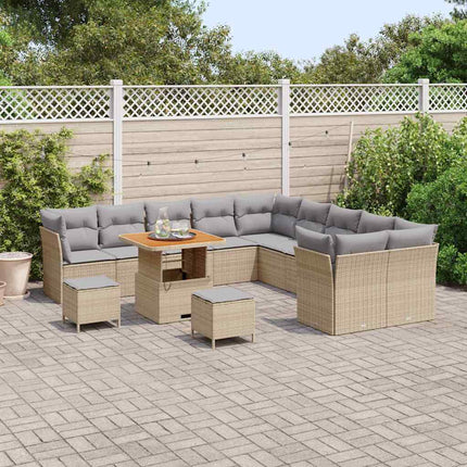 Trädgårdsoffset med kudde 13 pcs Beige och Ljusgrå konstrotting