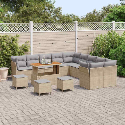 Trädgårdsoffset med kudde 14 pcs Beige och Ljusgrå konstrotting