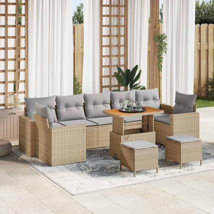 Trädgårdsoffset med kudde 10 pcs Beige och Ljusgrå konstrotting