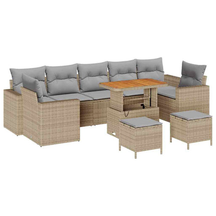 Trädgårdsoffset med kudde 10 pcs Beige och Ljusgrå konstrotting