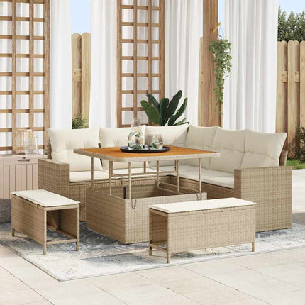 Trädgårdsoffset 9 pcs Beige och gräddfärgad konstrotting