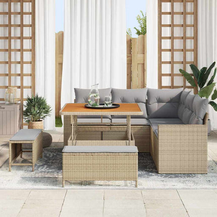 Trädgårdsoffset med kudde 9 pcs Beige och Ljusgrå konstrotting