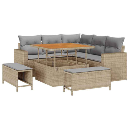 Trädgårdsoffset med kudde 9 pcs Beige och Ljusgrå konstrotting