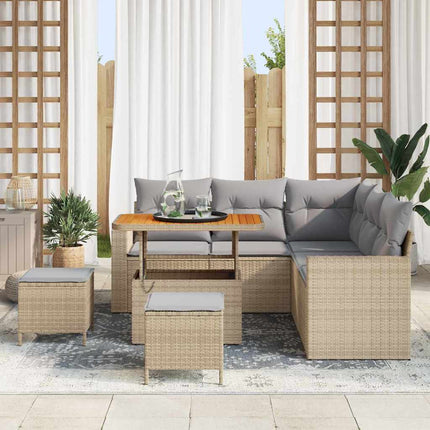Trädgårdsoffset med kudde 9 pcs Beige och Ljusgrå konstrotting