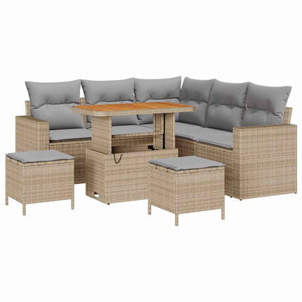 Trädgårdsoffset med kudde 9 pcs Beige och Ljusgrå konstrotting