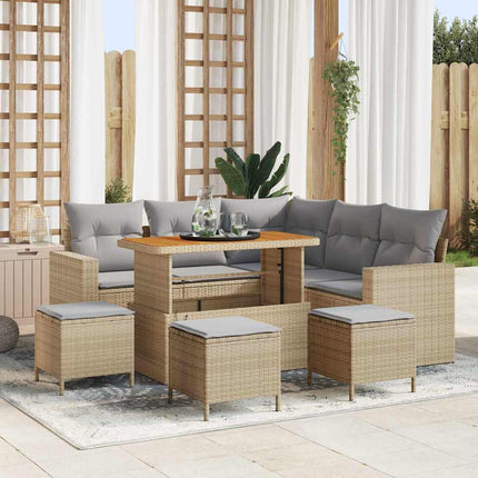 Trädgårdsoffset med kudde 10 pcs Beige och Ljusgrå konstrotting