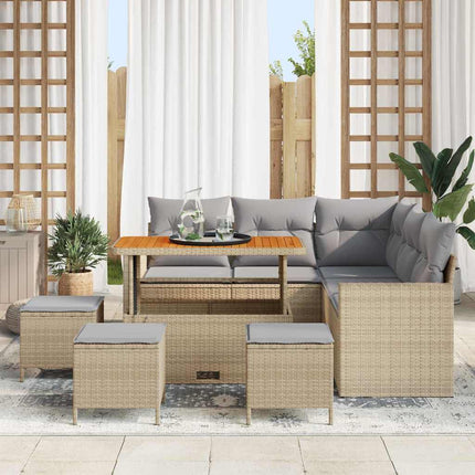 Trädgårdsoffset med kudde 10 pcs Beige och Ljusgrå konstrotting