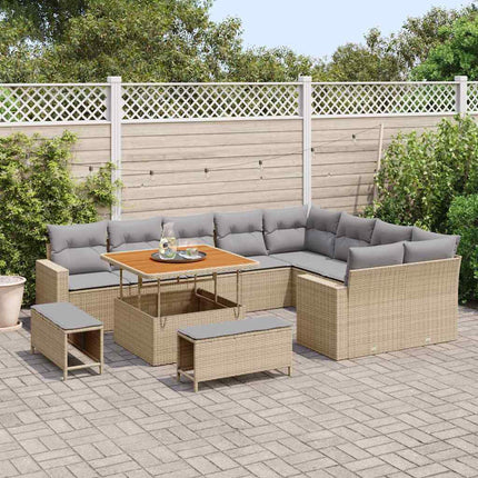 Trädgårdsoffset med kudde 13 pcs Beige och Ljusgrå konstrotting