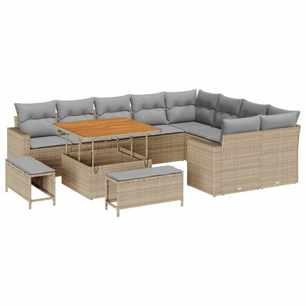 Trädgårdsoffset med kudde 13 pcs Beige och Ljusgrå konstrotting