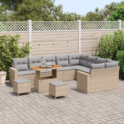 Trädgårdsoffset med kudde 13 pcs Beige och Ljusgrå konstrotting