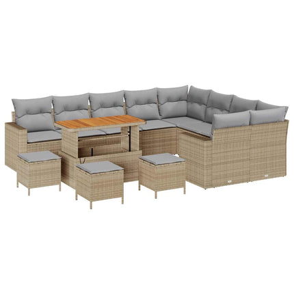 Trädgårdsoffset med kudde 14 pcs Beige och Ljusgrå konstrotting