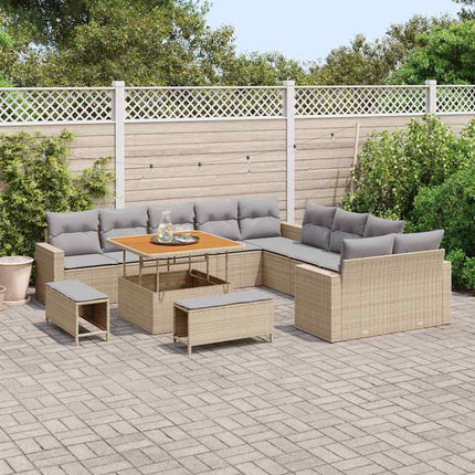 Trädgårdsoffset med kudde 17 pcs Beige och Ljusgrå konstrotting