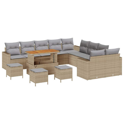 Trädgårdsoffset med kudde 18 pcs Beige och Ljusgrå konstrotting