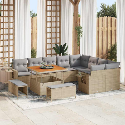 Trädgårdsoffset med kudde 12 pcs Beige och Ljusgrå konstrotting