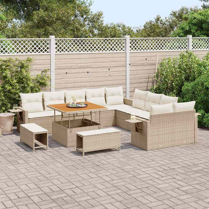 Trädgårdsoffset med kudde med lagring 13 pcs Beige konstrotting