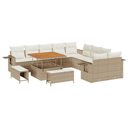 Trädgårdsoffset med kudde med lagring 13 pcs Beige konstrotting