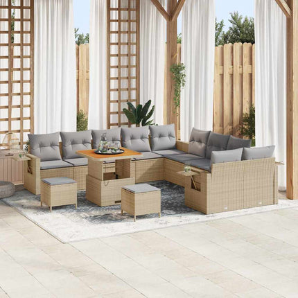 Trädgårdsoffset med kudde med lagring 13 pcs Beige konstrotting