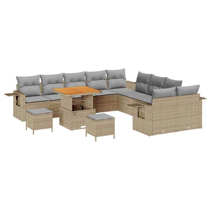 Trädgårdsoffset med kudde med lagring 13 pcs Beige konstrotting