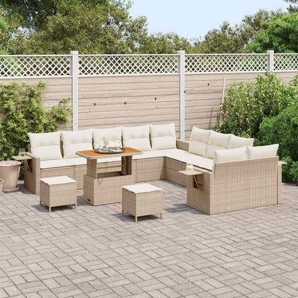 Trädgårdsoffset med kudde med lagring 13 pcs Beige konstrotting