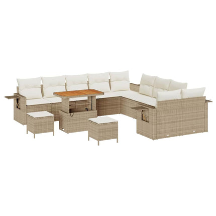 Trädgårdsoffset med kudde med lagring 13 pcs Beige konstrotting