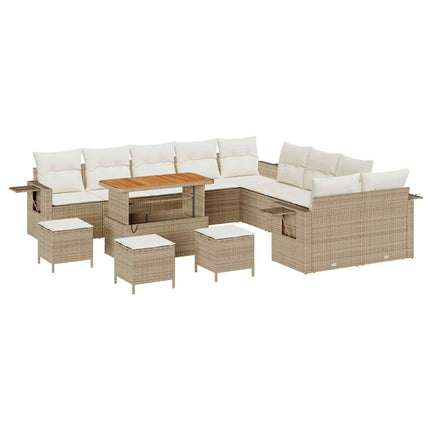 Trädgårdsoffset med kudde med lagring 14 pcs Beige konstrotting