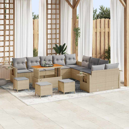 Trädgårdsoffset med kudde med lagring 14 pcs Beige konstrotting