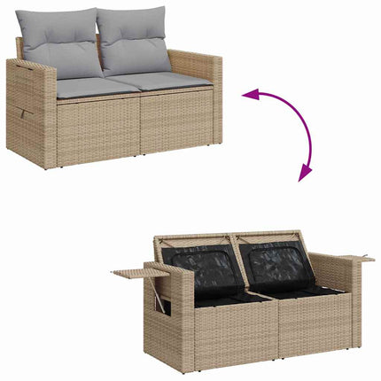 Trädgårdsoffset med kudde med lagring 14 pcs Beige konstrotting