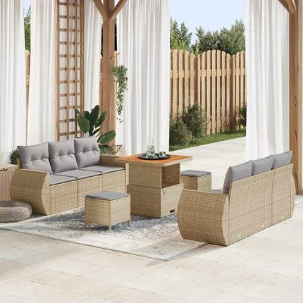 Trädgårdsoffset med kudde 9 pcs Beige och Ljusgrå konstrotting