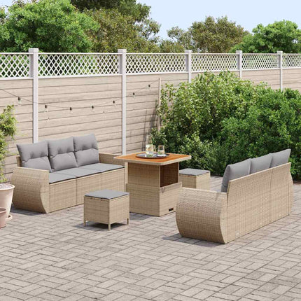 Trädgårdsoffset med kudde 9 pcs Beige och Ljusgrå konstrotting