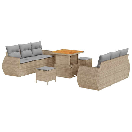 Trädgårdsoffset med kudde 9 pcs Beige och Ljusgrå konstrotting