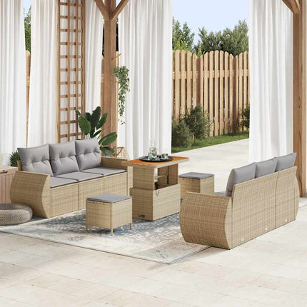 Trädgårdsoffset med kudde 9 pcs Beige och Ljusgrå konstrotting