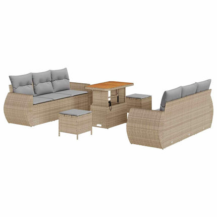 Trädgårdsoffset med kudde 9 pcs Beige och Ljusgrå konstrotting