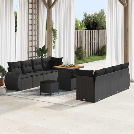 Trädgårdsoffset med lagring 11 pcs Svart Poly rattan