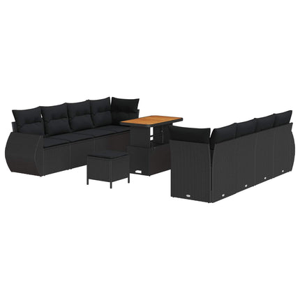 Trädgårdsoffset med lagring 11 pcs Svart Poly rattan