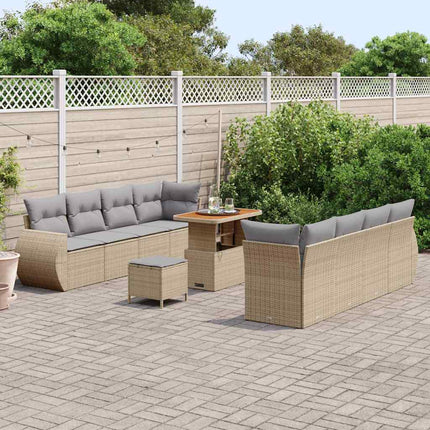 Trädgårdsoffset med lagring 11 pcs Beige Poly rattan