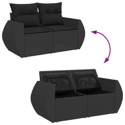 Trädgårdsoffset med kudde med lagring 10 pcs Svart