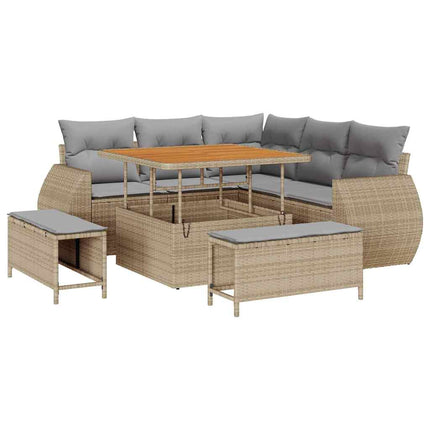 Trädgårdsoffset med kudde med lagring 8 pcs beige och ljusgrå