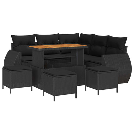 Trädgårdsoffset 9 pcs 8-Antal sittplatser Svart konstrotting