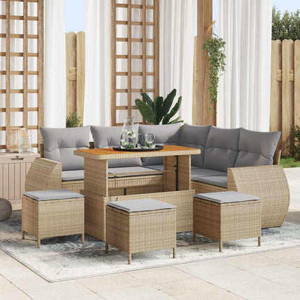 Trädgårdsoffset med kudde 9 pcs Beige och Ljusgrå konstrotting