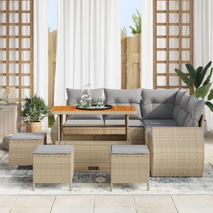 Trädgårdsoffset med kudde 9 pcs Beige och Ljusgrå konstrotting