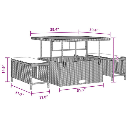 Trädgårdsoffset 9 st 9-Antal sittplatser Svart Poly Rattan