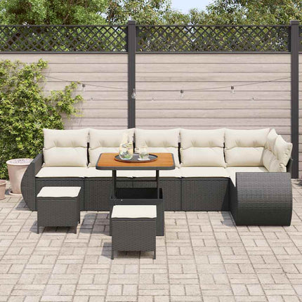 Trädgårdsoffset med kudde 9 pcs Svart och kräm Poly Rattan